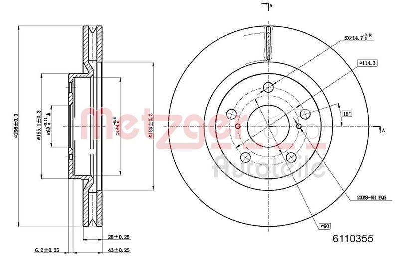METZGER 6110355 Bremsscheibe Lack/Ks f&uuml;r TOYOTA VA