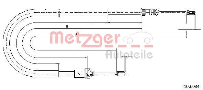 METZGER 10.6034 Seilzug, Feststellbremse f&uuml;r PEUGEOT hinten links/rechts