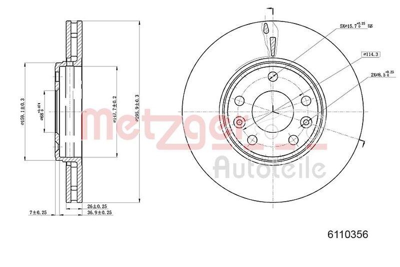 METZGER 6110356 Bremsscheibe Lack/Ks f&uuml;r RENAULT VA