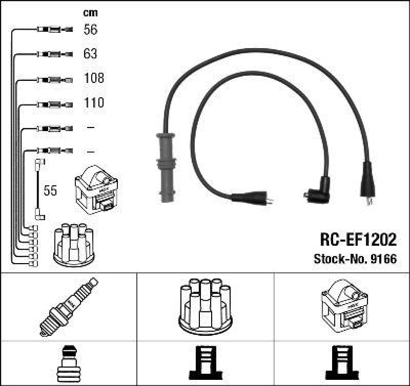 NGK 9166 Z&uuml;ndleitungssatz RC-EF1202 |Z&uuml;ndkabel