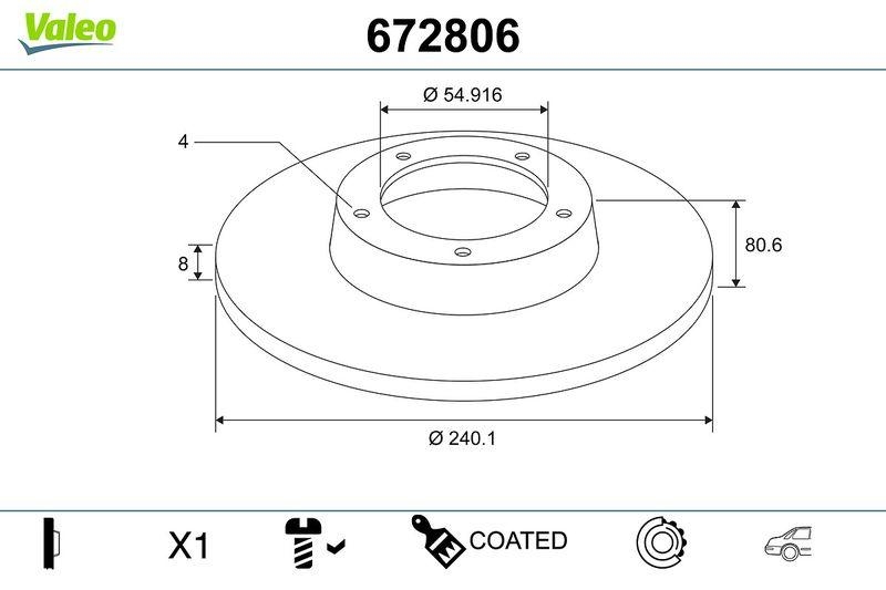VALEO 672806 COATED BRAKE DISC X1 RENAULT CLIO RR