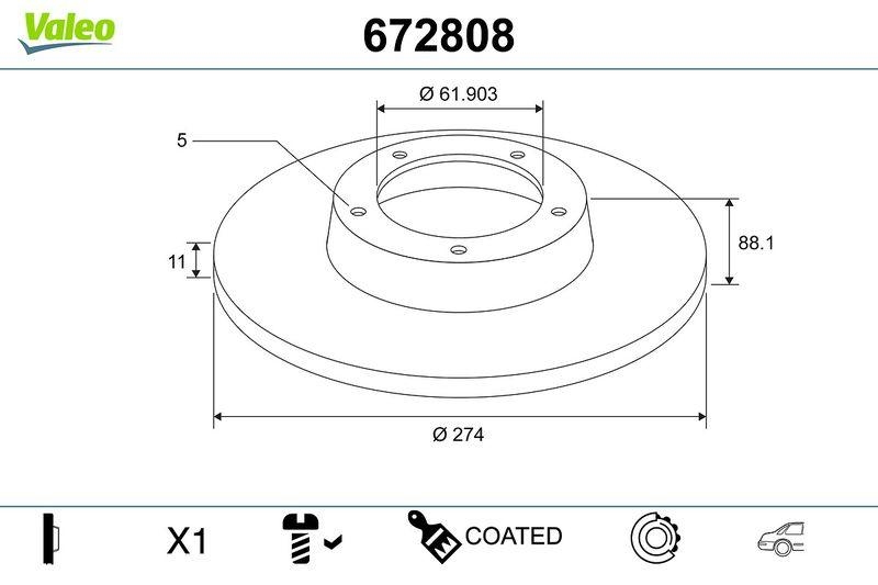 VALEO 672808 COATED BRAKE DISC X1 RENAULT KANGOO RR