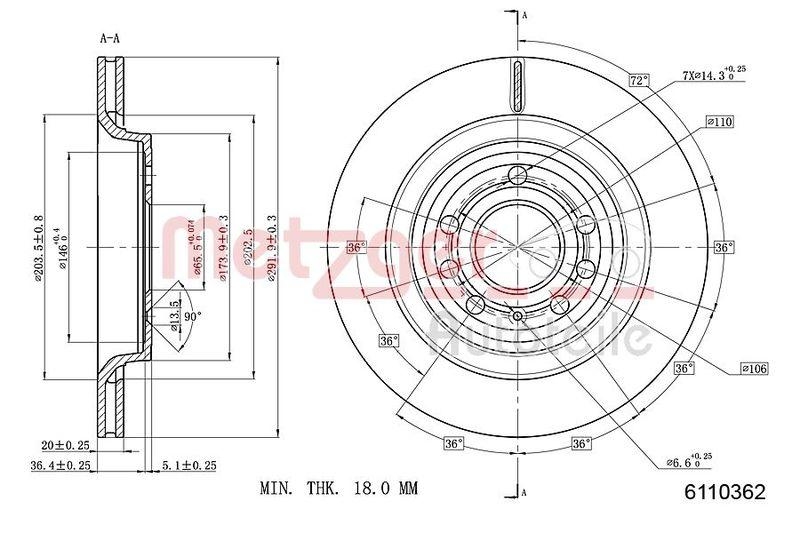 METZGER 6110362 Bremsscheibe Lack/Ks/Ms f&uuml;r FIAT/OPEL/SAAB HA