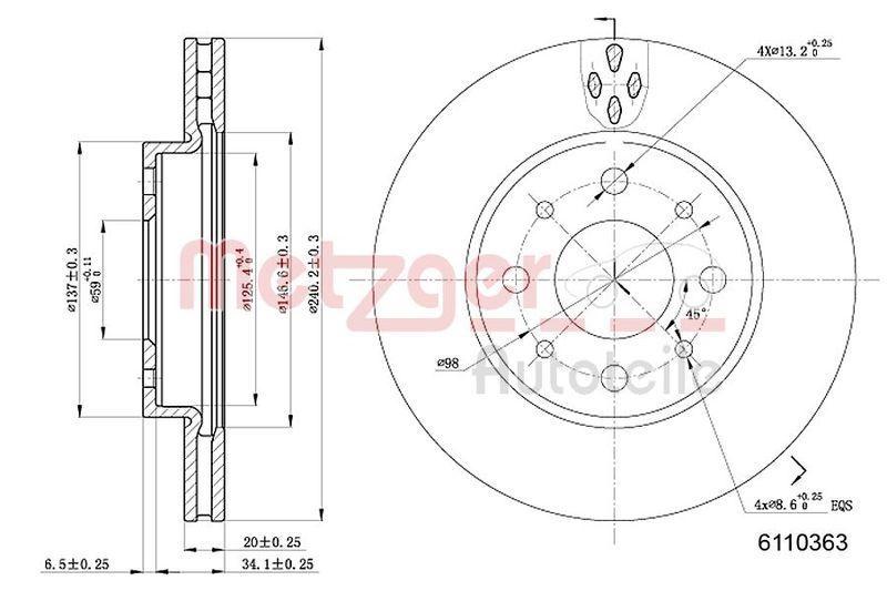 METZGER 6110363 Bremsscheibe Lack/Ks/Ms f&uuml;r FIAT VA