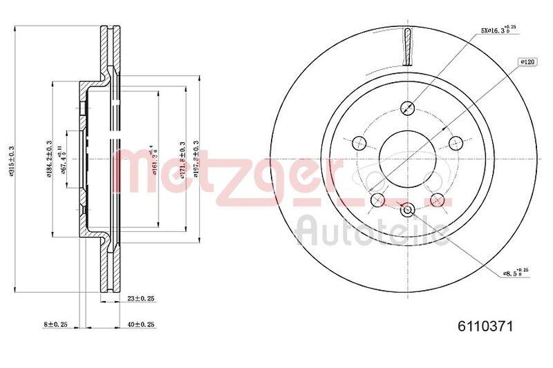 METZGER 6110371 Bremsscheibe Lack/Ks f&uuml;r OPEL HA