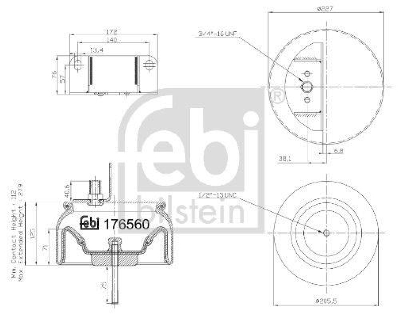 FEBI BILSTEIN 176560 Luftfederbalg mit Stahlkolben und Kolbenstange für DAF