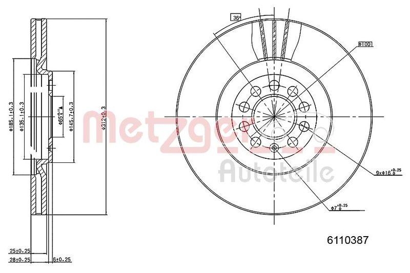 METZGER 6110387 Bremsscheibe Lack/Ks/Ms/Hc f&uuml;r AUDI VA