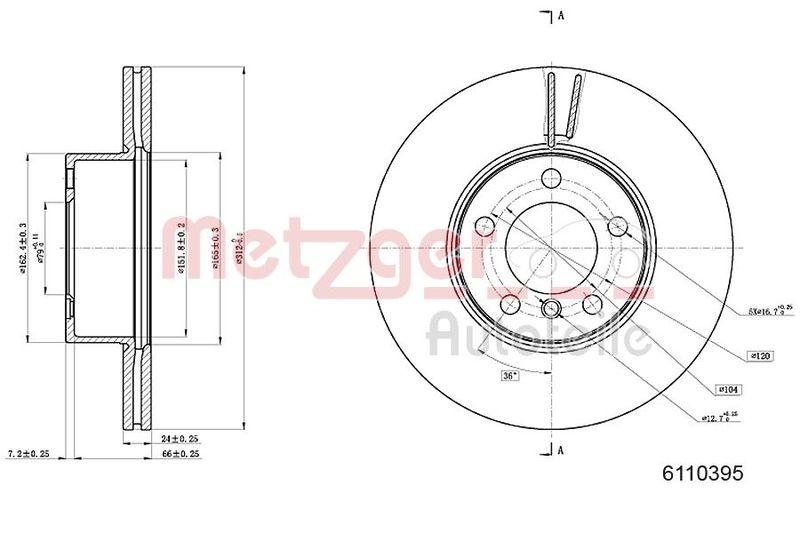 METZGER 6110395 Bremsscheibe Lack/Ks/Hc f&uuml;r BMW VA