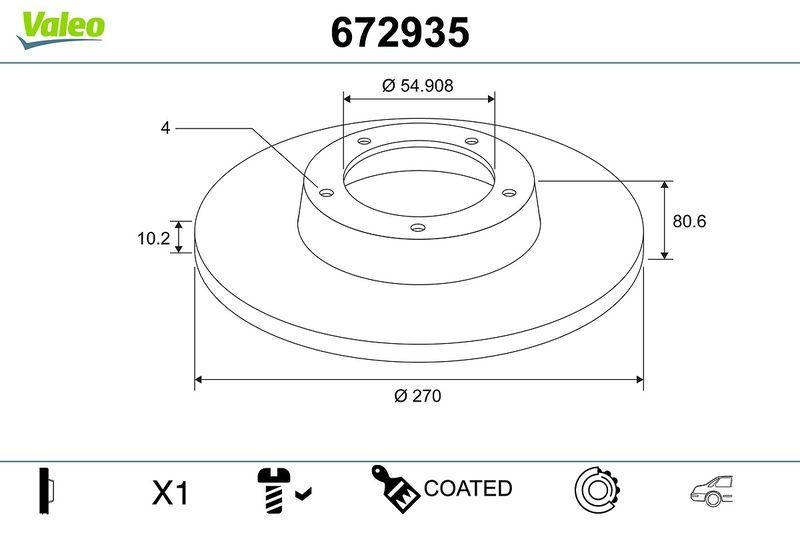 VALEO 672935 COATED BRAKE DISC X1 RENAULT SCENIC RR