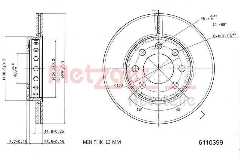 METZGER 6110399 Bremsscheibe Lack/Ks f&uuml;r VW VA