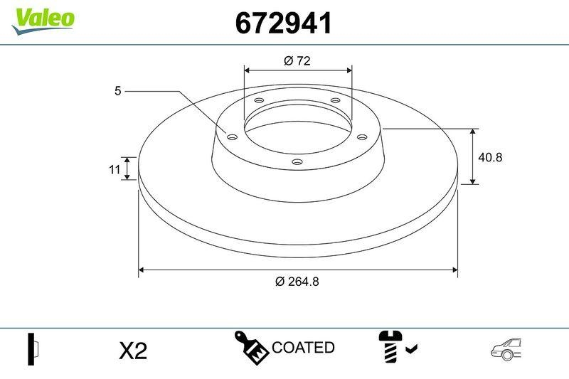 VALEO 672941 COATED BRAKE DISC X2 MAZDA 3 RR