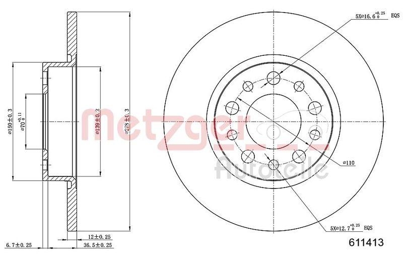 METZGER 6110413 Bremsscheibe Lack/Ks f&uuml;r ALFA HA