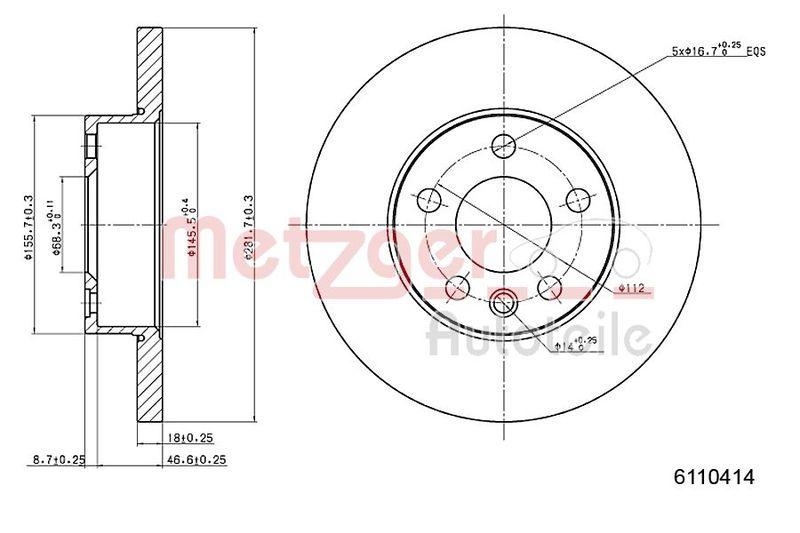 METZGER 6110414 Bremsscheibe Lack/Ks f&uuml;r VW VA