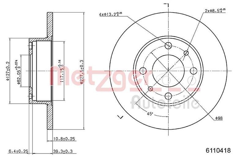 METZGER 6110418 Bremsscheibe Lack/Ks f&uuml;r FIAT/LANCIA VA