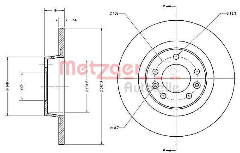 METZGER 6110422 Bremsscheibe Lack/Ks f&uuml;r CITROEN/FIAT/PEUGEOT HA