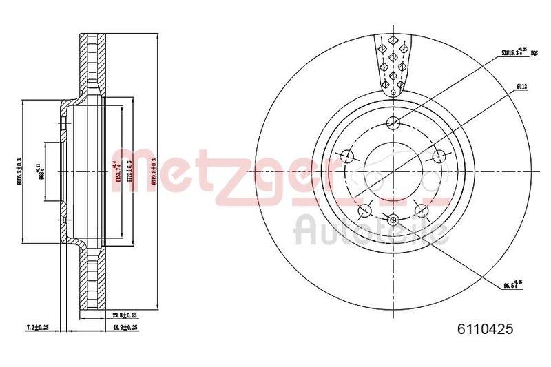 METZGER 6110425 Bremsscheibe Lack/Ks f&uuml;r AUDI VA