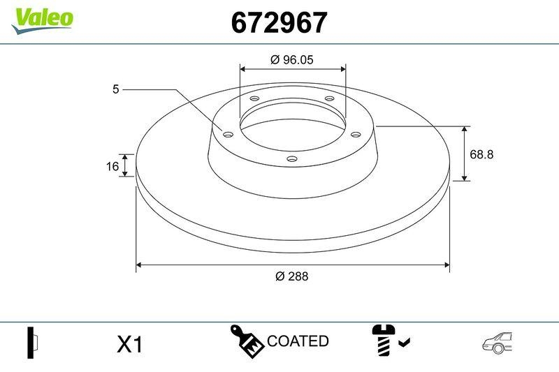 VALEO 672967 COATED BRAKE DISC X1 FORD TRANSIT RR