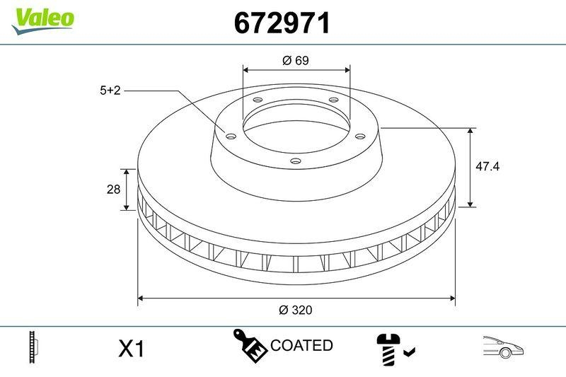 VALEO 672971 COATED BRAKE DISC X1 HYUNDAI i40 FR