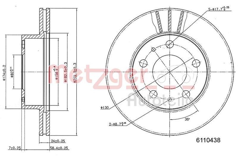 METZGER 6110438 Bremsscheibe Lack/Ks/Ms f&uuml;r CITROEN/FIAT VA