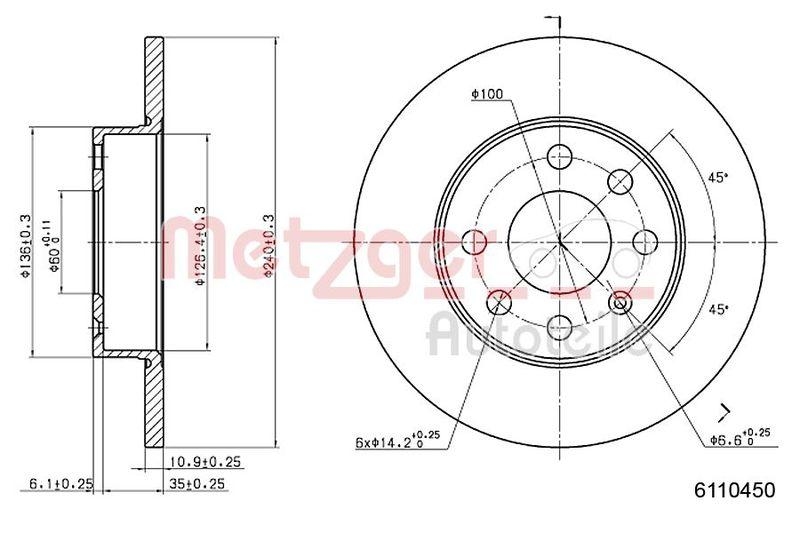 METZGER 6110450 Bremsscheibe Lack/Ks/Ms f&uuml;r OPEL VA