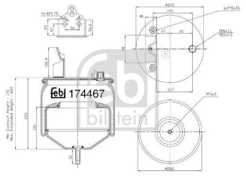 FEBI BILSTEIN 174467 Luftfederbalg mit Stahlkolben und Kolbenstange für Volvo