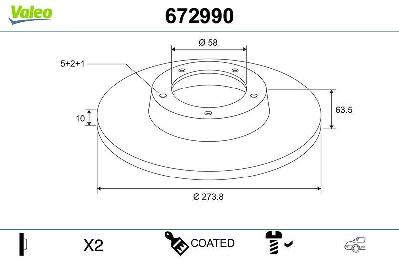 VALEO 672990 COATED BRAKE DISC X2 SUBARU XV RR
