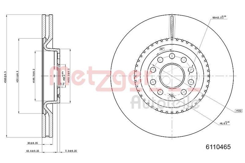 METZGER 6110465 Bremsscheibe Lack/Ks/Hc f&uuml;r AUDI/SEAT/SKODA/VW VA
