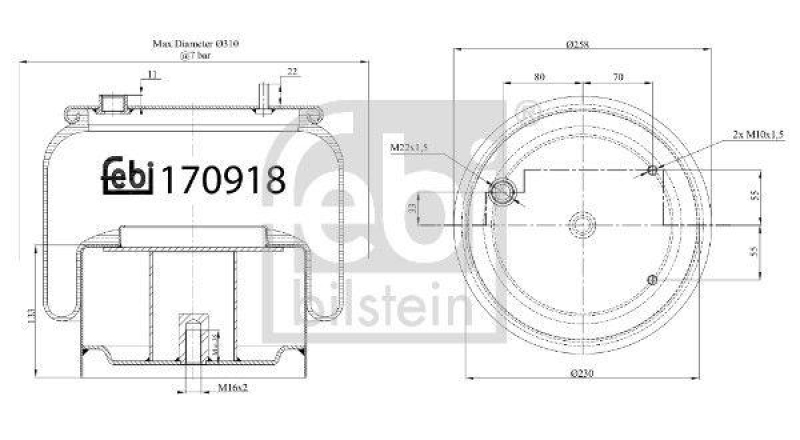 FEBI BILSTEIN 170918 Luftfederbalg mit Stahlkolben für DAF