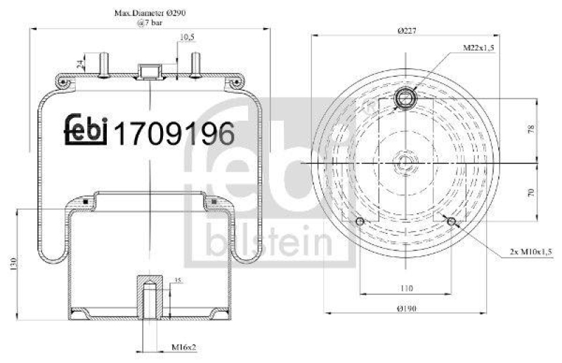 FEBI BILSTEIN 170919 Luftfederbalg mit Stahlkolben für DAF