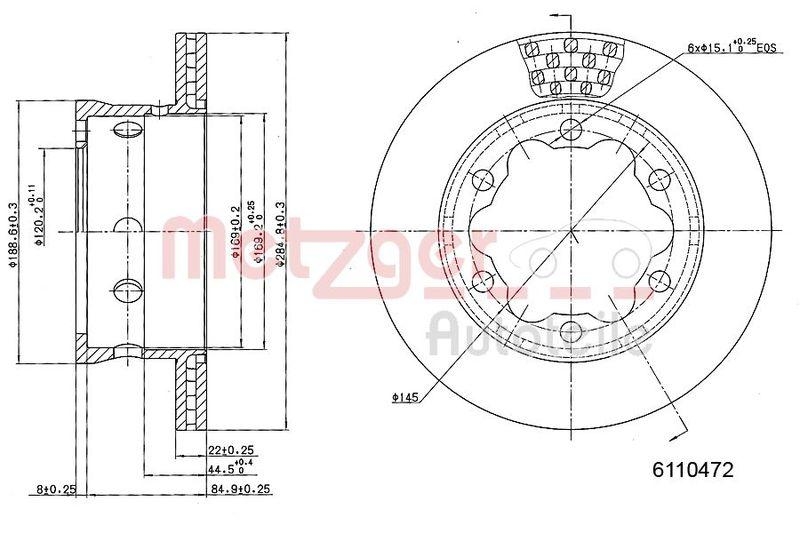METZGER 6110472 Bremsscheibe Lack/Ks f&uuml;r MB/VW HA