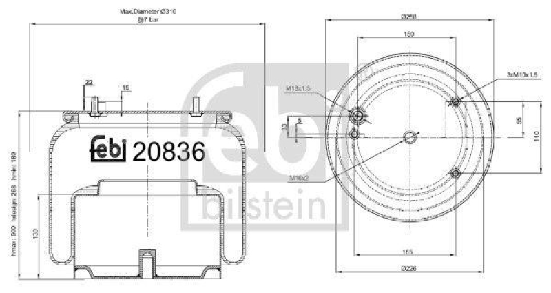 FEBI BILSTEIN 20836 Luftfederbalg mit Stahlkolben für DAF