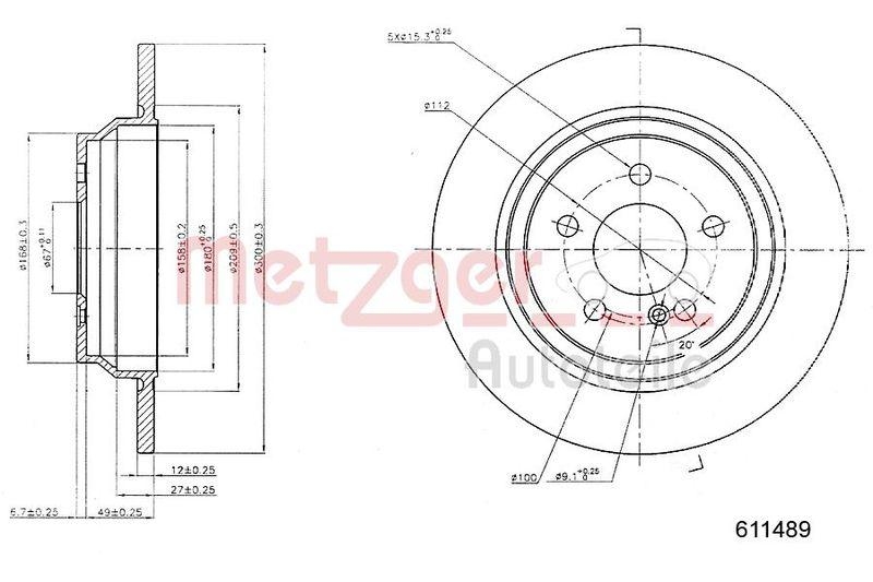 METZGER 6110489 Bremsscheibe Lack/Ks/Ms f&uuml;r MB HA
