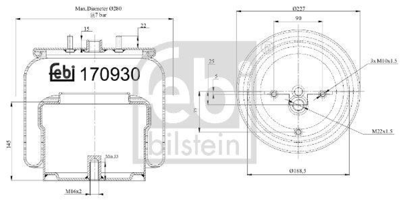 FEBI BILSTEIN 170930 Luftfederbalg mit Stahlkolben für DAF