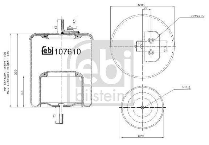 FEBI BILSTEIN 107610 Luftfederbalg mit Stahlkolben und Kolbenstange für Iveco