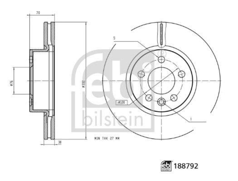 FEBI BILSTEIN 188792 Bremsscheibe f&uuml;r VW-Audi