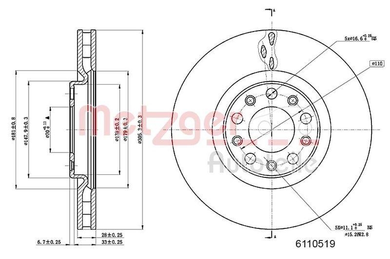 METZGER 6110519 Bremsscheibe Lack/Ks/Ms f&uuml;r ALFA VA