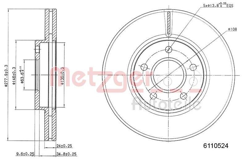 METZGER 6110524 Bremsscheibe Lack/Ks f&uuml;r FORD VA