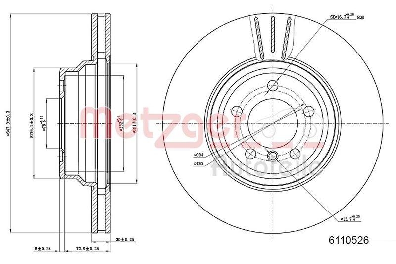 METZGER 6110526 Bremsscheibe Lack/Ks/Ms/Hc f&uuml;r BMW VA /H&Ouml;HE 81MM NICHT F&Uuml;R BMW 5 E60/61