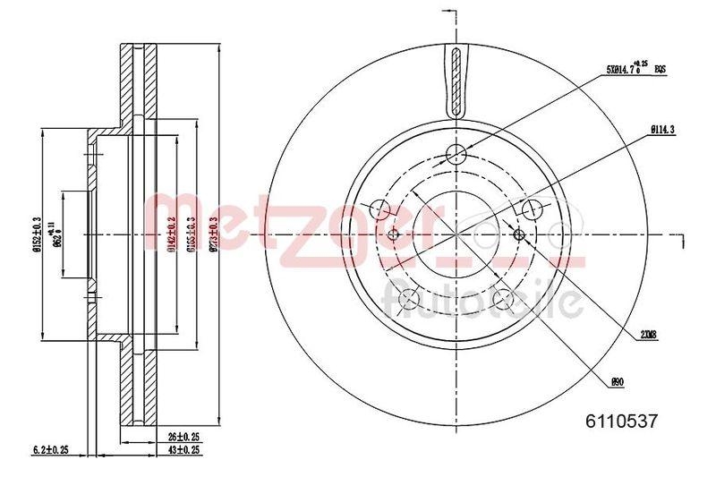 METZGER 6110537 Bremsscheibe Lack/Ks f&uuml;r TOYOTA VA