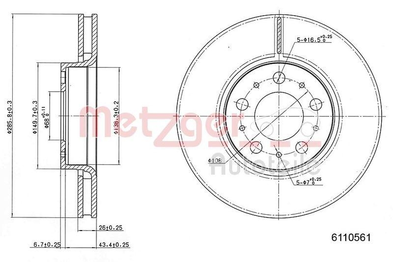 METZGER 6110561 Bremsscheibe Lack/Ks/Ms f&uuml;r VOLVO VA