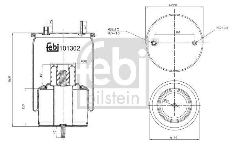 FEBI BILSTEIN 101302 Luftfederbalg mit Stahlkolben und Kolbenstange für Volvo