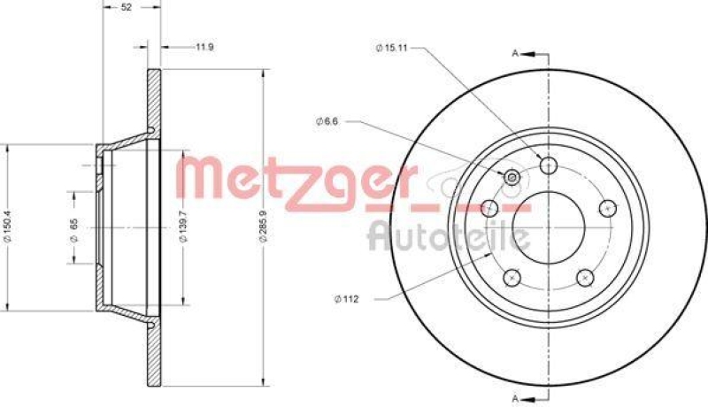 METZGER 6110574 Bremsscheibe Lack/Ks f&uuml;r AUDI HA