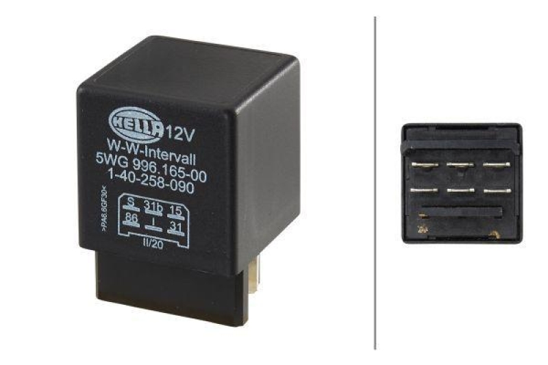 HELLA 5WG 996 165-001 Relais, Wisch-Intervall 12V, 6-polig