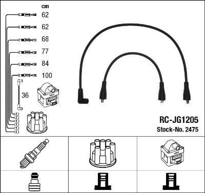 NGK 2475 Z&uuml;ndleitungssatz RC-JG1205 |Z&uuml;ndkabel
