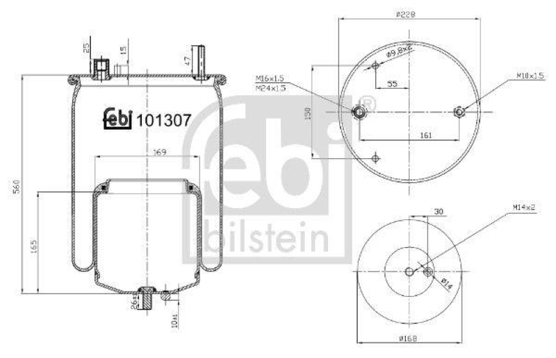 FEBI BILSTEIN 101307 Luftfederbalg mit Stahlkolben und Kolbenstange für Volvo