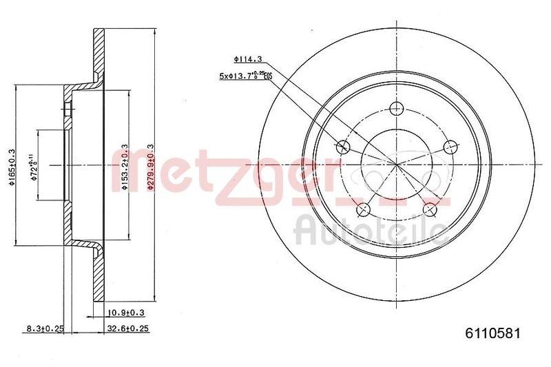 METZGER 6110581 Bremsscheibe Lack/Ks f&uuml;r MAZDA HA