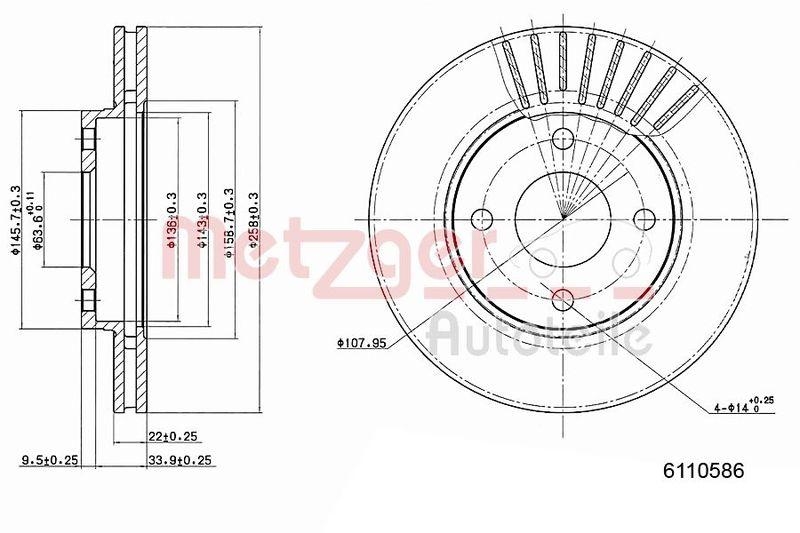 METZGER 6110586 Bremsscheibe Lack/Ks f&uuml;r FORD VA
