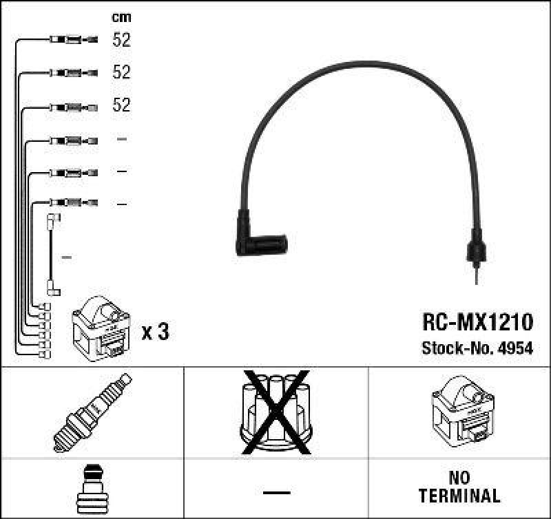 NGK 4954 Zündleitungssatz RC-MX1210 |Zündkabel