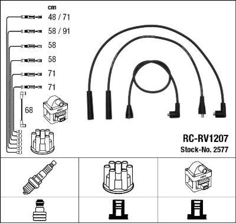 NGK 2577 Z&uuml;ndleitungssatz RC-RV1207 |Z&uuml;ndkabel