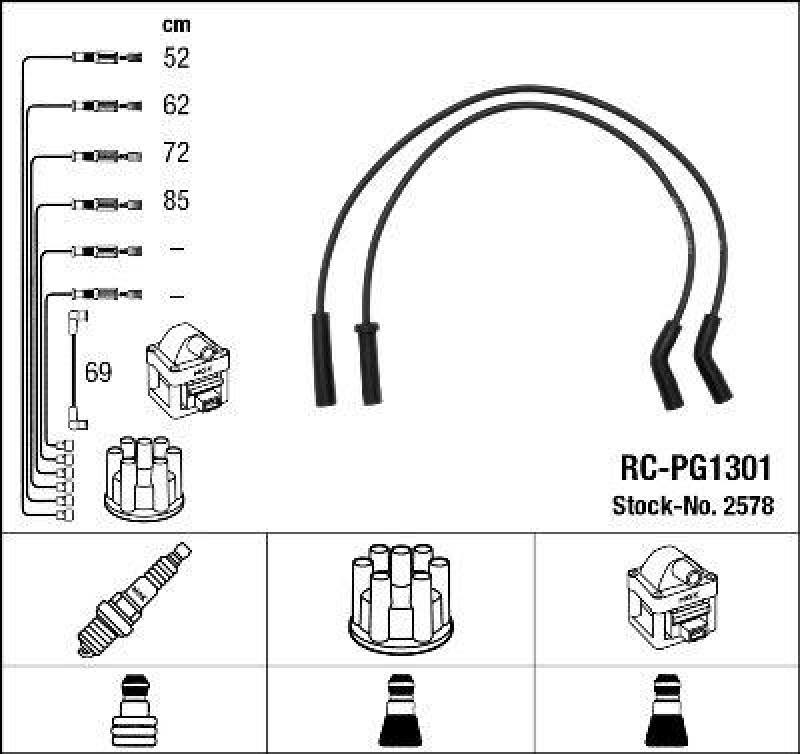 NGK 2578 Z&uuml;ndleitungssatz RC-PG1301 |Z&uuml;ndkabel